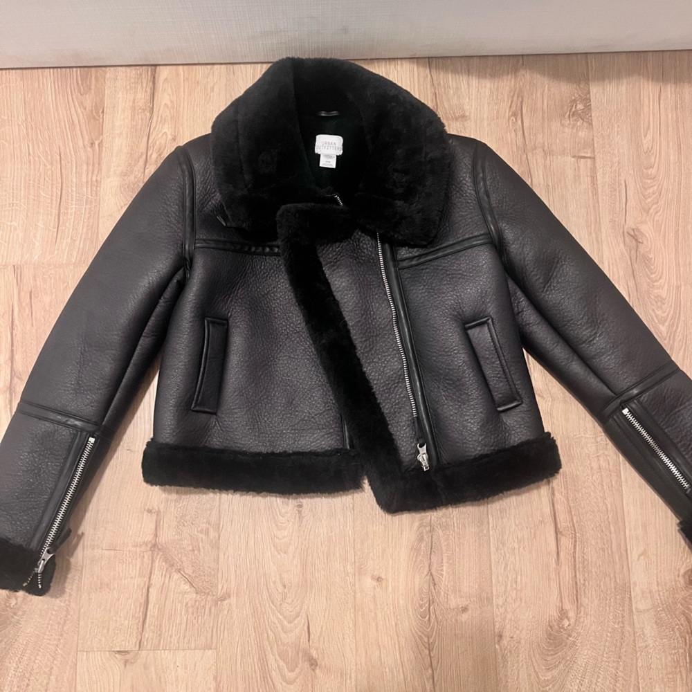 Urban Outfitters Faux Leather Fur Trim Jacket